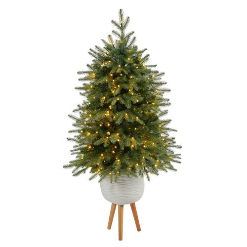 56" Vancouver Fir “Natural Look" Artificial Christmas Tree with 250 Clear LED Lights and 814 Bendable Branches in White Planter with Stand