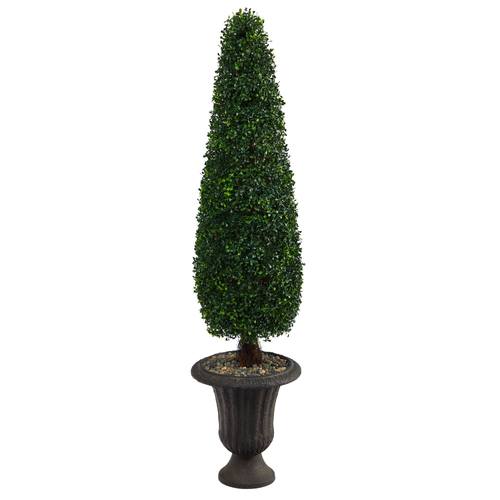 57" Boxwood Topiary Artificial Tree in Charcoal Urn UV Resistant (Indoor/Outdoor)