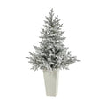 57" Flocked Fraser Fir Artificial Christmas Tree with 300 Warm White Lights and 967 Bendable Branches in Tower Planter