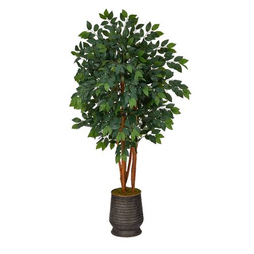57" Sakaki Artificial Tree in Ribbed Metal Planter