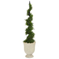 58" Cypress Artificial Spiral Topiary Tree in Decorative Urn