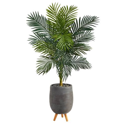 58" Golden Cane Artificial Palm Tree in Gray Tri-Pod Planter