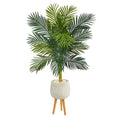 58" Golden Cane Artificial Palm Tree in White Planter with Stand