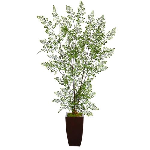 58" Ruffle Fern Artificial Tree in Bronze Metal Planter