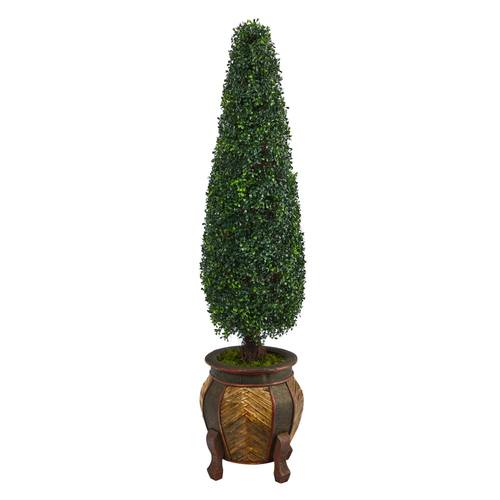 59" Boxwood Topiary Artificial Tree in Decorative Planter UV Resistant (Indoor/Outdoor)