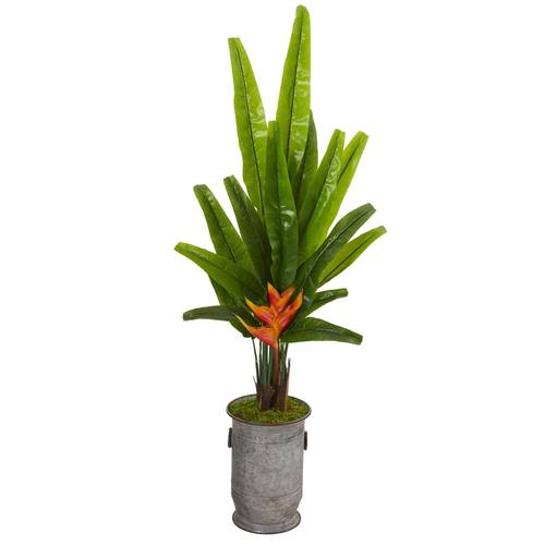 59" Traveler's Palm Artificial Tree in Vintage Metal Planter