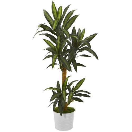 59" Yucca Artificial Plant in White Tin Planter