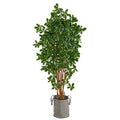 6'Black Olive Artificial Tree in Handmade Black and White Natural Jute and Cotton Planter