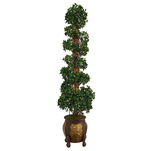 6'English Ivy Topiary Spiral Artificial Tree in Decorative Planter UV Resistant (Indoor/Outdoor)