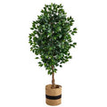 6'Ficus Artificial Tree with Natural Trunk in Handmade Natural Cotton Planter