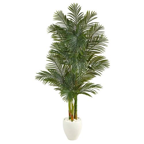 6'Golden Cane Artificial Palm Tree in White Planter