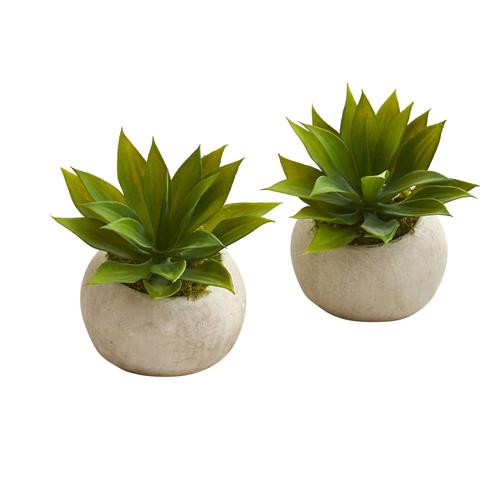 6" Mini Agave Succulent Artificial Plant in Stone Planter (Set of 2)