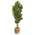 6'Oak Artificial Tree in Handmade Natural Jute Planter with Tassels UV Resistant (Indoor/Outdoor)