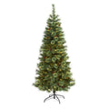 6'White Mountain Pine Artificial Christmas Tree with 300 Clear LED Lights and Pine Cones