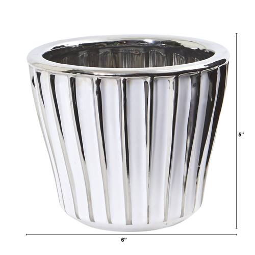 6" White Vase with Silver Trimming
