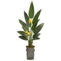 62" Bird of Paradise Artificial Plant in Vintage Metal Planter (Real Touch)