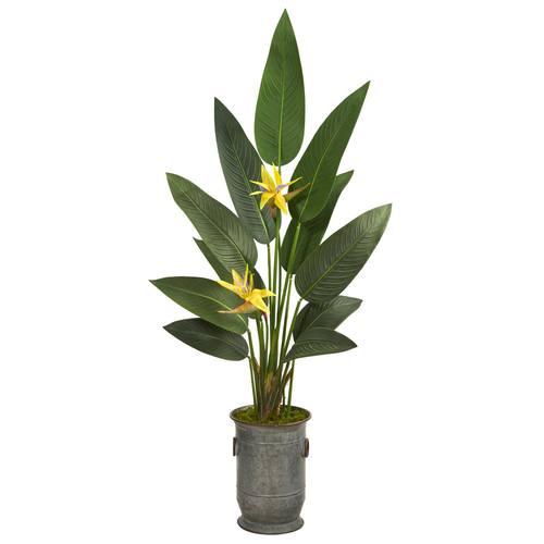 62" Bird of Paradise Artificial Plant in Vintage Metal Planter (Real Touch)