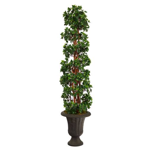 62" English Ivy Topiary Spiral Artificial Tree in Charcoal Urn UV Resistant (Indoor/Outdoor)