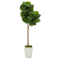 62" Fiddle Leaf Artificial Tree in White Metal Planter