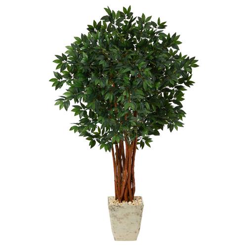 62" Lychee Artificial Tree in Country White Planter