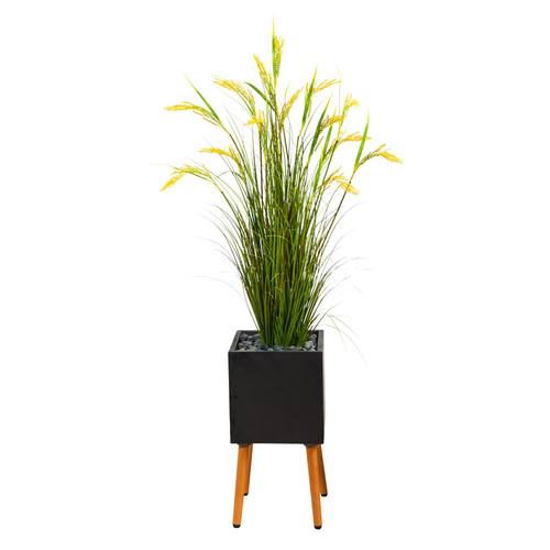 62" Wheat Grain Artificial Plant in Black Planter with Stand