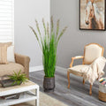 62" Wheat Grass Artificial Plant in Ribbed Metal Planter