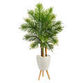 63" Areca Artificial Palm Tree in White Planter with Stand (Real Touch)