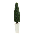63" Boxwood Topiary Artificial Tree in Tall White Planter UV Resistant (Indoor/Outdoor)