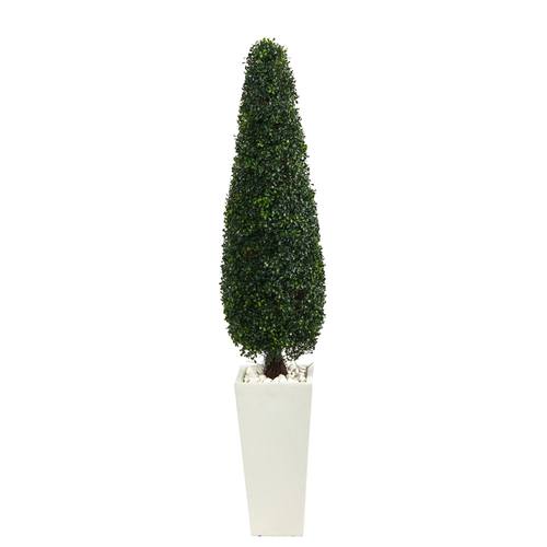 63" Boxwood Topiary Artificial Tree in Tall White Planter UV Resistant (Indoor/Outdoor)