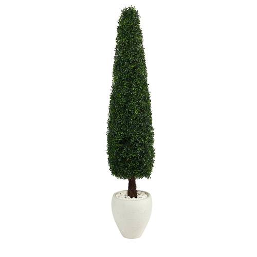 63" Boxwood Topiary Artificial Tree in White Planter UV Resistant (Indoor/Outdoor)