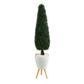63" Boxwood Topiary Artificial Tree in White Planter with Stand UV Resistant (Indoor/Outdoor)