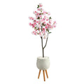 63" Cherry Blossom Artificial Tree in White Planter with Stand