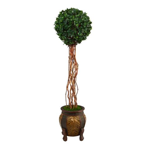 63" English Ivy Single Ball Artificial Topiary Tree in Decorative Planter UV Resistant (Indoor/Outdoor)