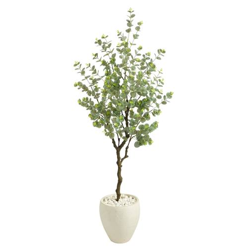 63" Eucalyptus Artificial Tree in White Planter