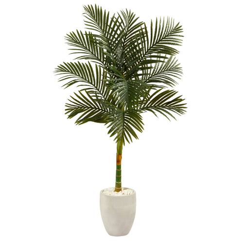63" Golden Cane Artificial Palm Tree in White Planter
