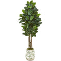63" Rubber Leaf Artificial Tree in Floral Print Planter