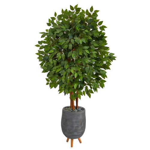 63" Super Deluxe Artificial Ficus Tree in Gray Planter with Stand