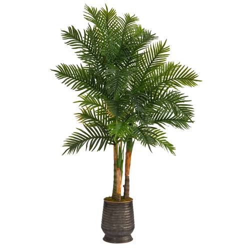 64" Areca Palm Artificial Tree in Ribbed Metal Planter (Real Touch)