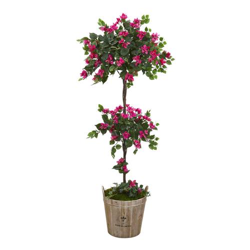 64" Bougainvillea Artificial Topiary Tree in Farmhouse Planter