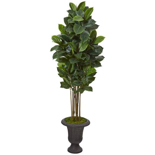 64" Rubber Leaf Artificial Tree in Decorative Brown Urn