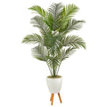 6.5'Golden Cane Artificial Palm Tree in White Planter with Stand