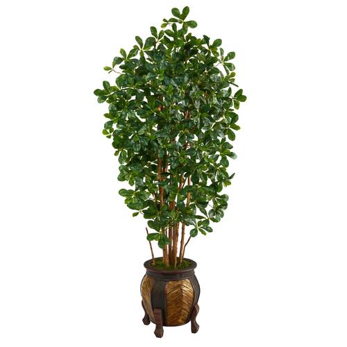 67" Black Olive Artificial Tree with 1365 Bendable Leaves in Decorative Planter