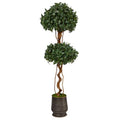 68" Sweet Bay Double Ball Topiary Artificial Tree in Ribbed Metal Planter
