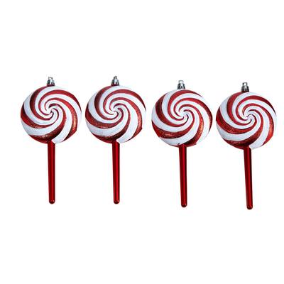 7" Candy Cane Lollipop Holiday Deluxe Christmas Shatterproof Ornament Set of 4