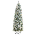 7'Slim Flocked Montreal Fir Artificial Christmas Tree with 300 Warm White LED Lights and 995 Bendable Branches