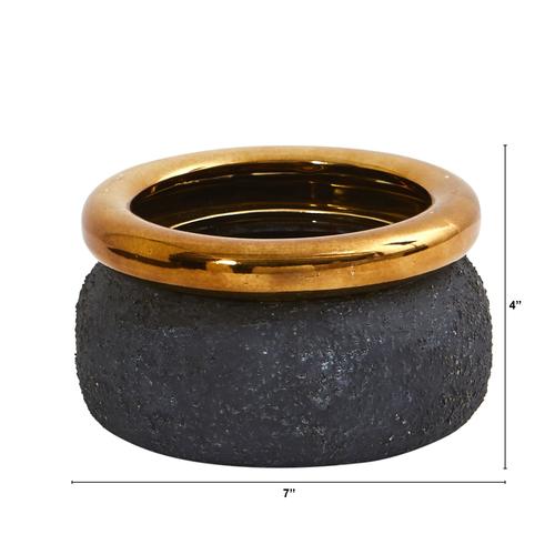 7" Stone Planter with Bronze Rim