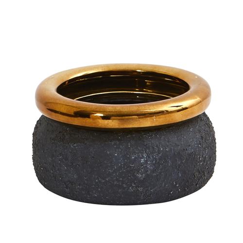 7" Stone Planter with Bronze Rim