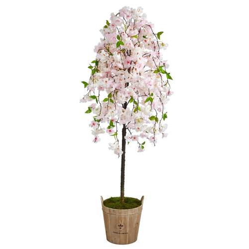 70" Cherry Blossom Artificial Tree in Farmhouse Planter