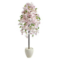 70" Cherry Blossom Artificial Tree in White Planter