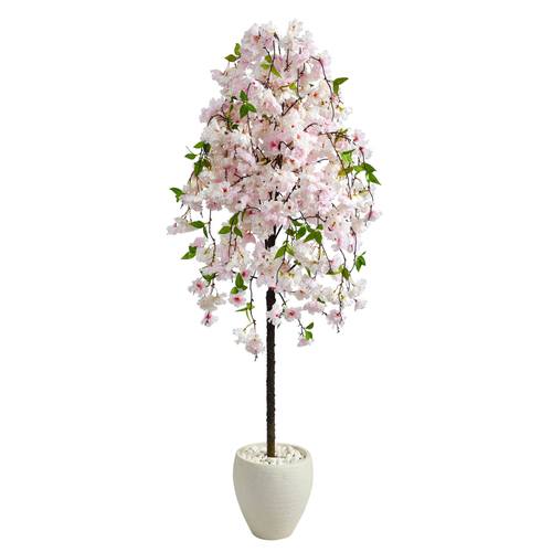 70" Cherry Blossom Artificial Tree in White Planter